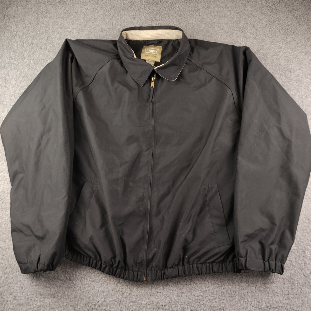 Haggar Harrington Bomber Jacket Mens XL Black Preppy Full Zip Golf